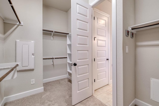 spacious closet with light colored carpet
