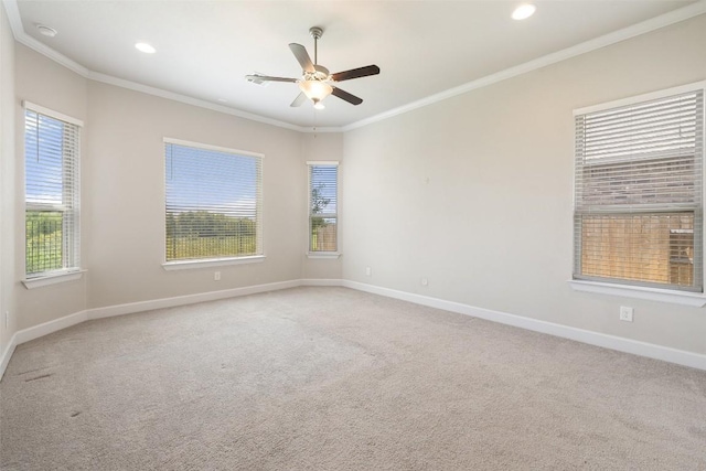 3351 Vasquez Pl, Round Rock, TX 78665 - carpeted empty room featuring ornamental molding, a ceiling fan, and recessed lighting