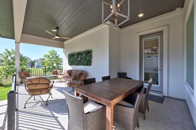 105 Monterey Oak Trl, Georgetown, TX 78628 - view of patio with ceiling fan, an outdoor living space, and outdoor dining area