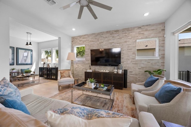 105 Monterey Oak Trl, Georgetown, TX 78628 - living area featuring a ceiling fan, wood finished floors, and recessed lighting