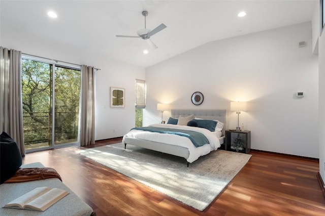 5804 Kaelan Cv, Austin, TX 78730 - bedroom featuring access to outside, vaulted ceiling, wood finished floors, recessed lighting, and a ceiling fan