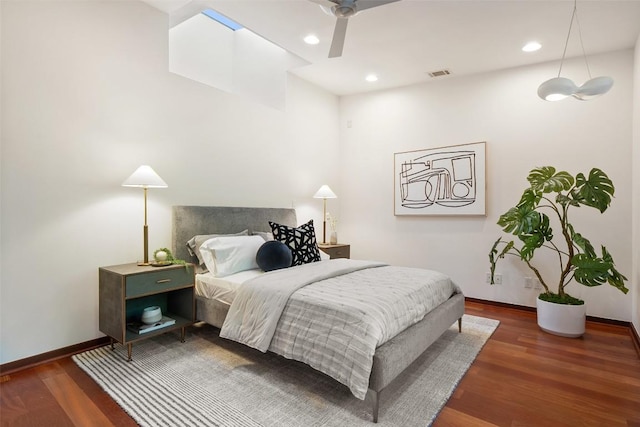 5804 Kaelan Cv, Austin, TX 78730 - bedroom with baseboards, wood finished floors, ceiling fan, and recessed lighting