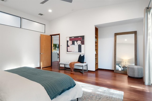 5804 Kaelan Cv, Austin, TX 78730 - bedroom with wood finished floors, high vaulted ceiling, ceiling fan, and recessed lighting