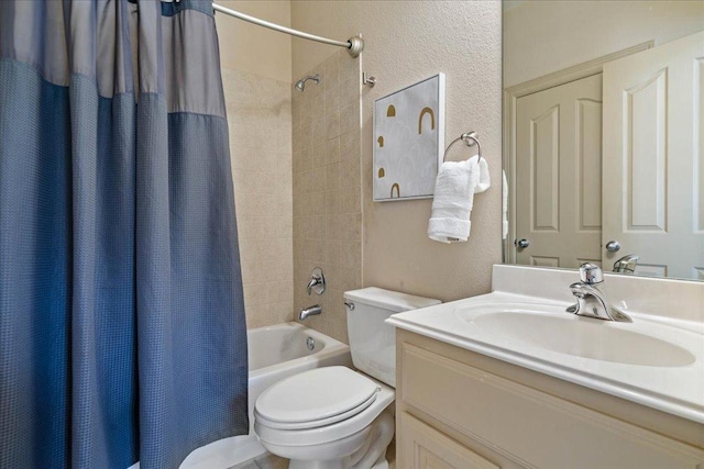 209 Steamboat Xing, Dripping Springs, TX 78620 - bathroom with toilet, shower / tub combo, vanity, and a textured wall