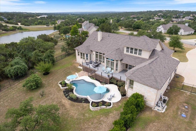209 Steamboat Xing, Dripping Springs, TX 78620 - aerial view of property and surrounding area with a large body of water and a pool area