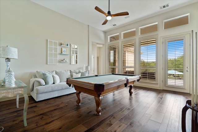 209 Steamboat Xing, Dripping Springs, TX 78620 - rec room featuring healthy amount of natural light, hardwood / wood-style flooring, a ceiling fan, and pool table