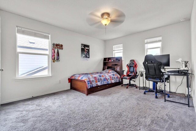 282 Crimson Ln, Kyle, TX 78640 - bedroom with carpet, ceiling fan, and baseboards
