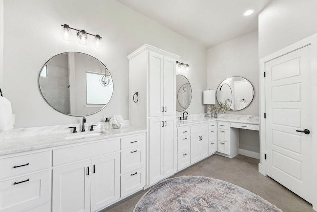 795 Van Bibber Rd, Salado, TX 76571 - bathroom featuring two vanities and recessed lighting