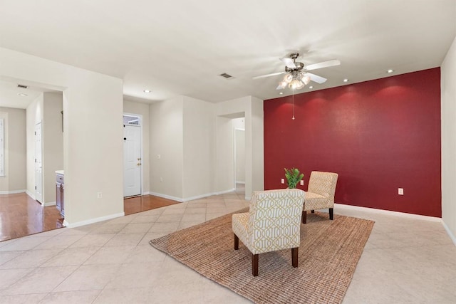 403 Dove Hollow Trl, Georgetown, TX 78633 - sitting room featuring a ceiling fan, recessed lighting, and baseboards