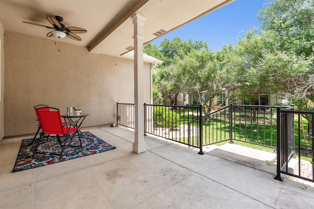 403 Dove Hollow Trl, Georgetown, TX 78633 - view of patio / terrace with ceiling fan and a balcony