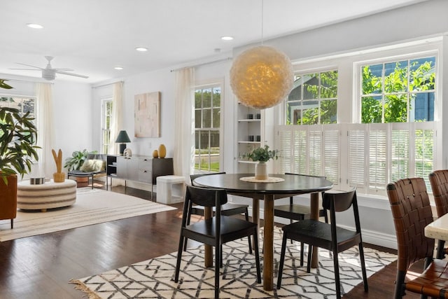 1006 E 38 1/2 St, Austin, TX 78751 - dining area with wood finished floors, a ceiling fan, and recessed lighting