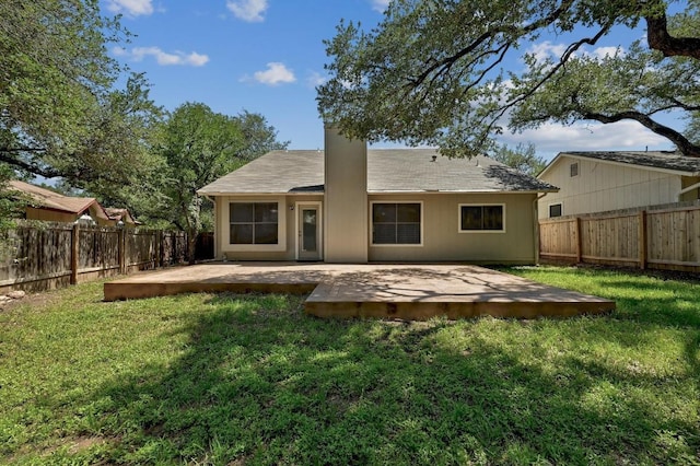 7201 Pine Bluffs Trl, Austin, TX 78729 - back of property with a patio area and a chimney