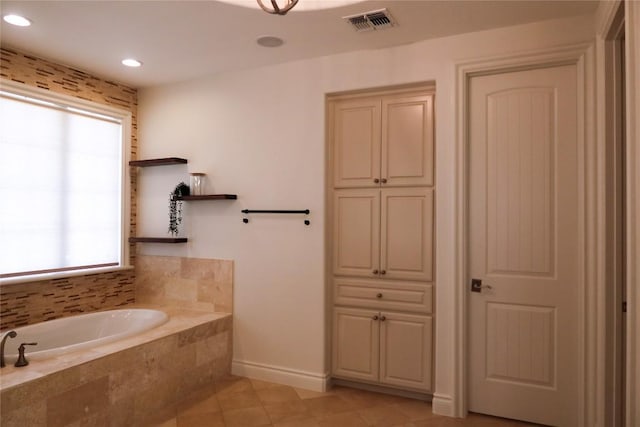 7228 Oak Shores Dr, Austin, TX 78730 - bathroom with a bath, tile patterned floors, recessed lighting, and baseboards