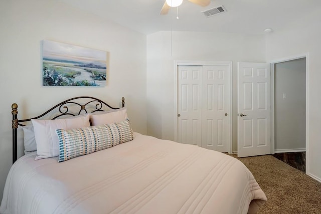232 Housefinch Loop, Leander, TX 78641 - bedroom with carpet flooring, a closet, and a ceiling fan