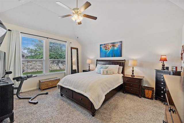 4216 Hannover Way, Round Rock, TX 78681 - bedroom featuring vaulted ceiling, light colored carpet, baseboards, and a ceiling fan