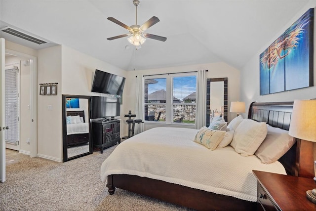 4216 Hannover Way, Round Rock, TX 78681 - bedroom with lofted ceiling, carpet flooring, and a ceiling fan