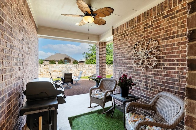 4216 Hannover Way, Round Rock, TX 78681 - view of patio / terrace featuring a ceiling fan, a grill, and fence