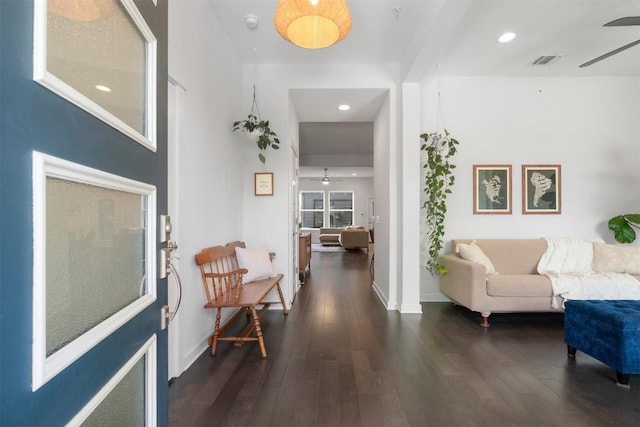2204 Robert Browning St, Austin, TX 78723 - entrance foyer with ceiling fan, wood finished floors, recessed lighting, and baseboards