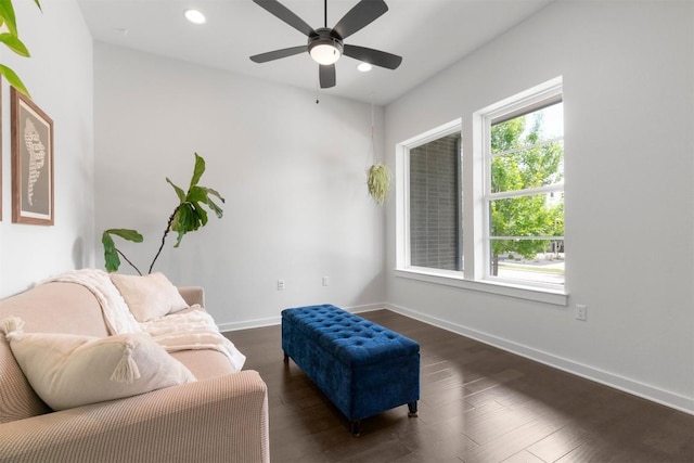 2204 Robert Browning St, Austin, TX 78723 - sitting room with recessed lighting, baseboards, a ceiling fan, and wood finished floors