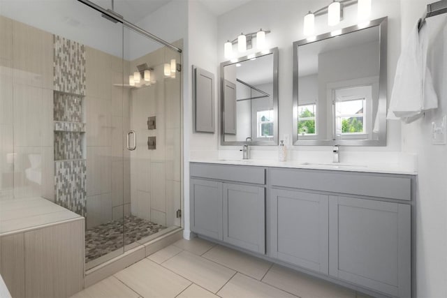 2204 Robert Browning St, Austin, TX 78723 - full bathroom with a stall shower, double vanity, and tile patterned floors
