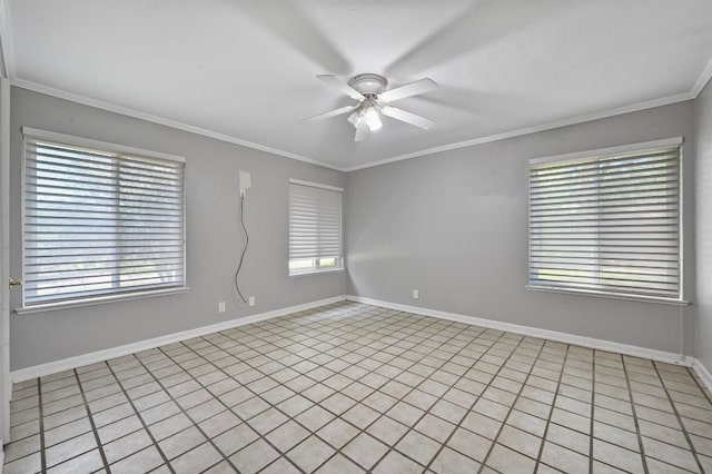 107 Phalarope Dr, Buda, TX 78610 - empty room with a ceiling fan, baseboards, ornamental molding, and light tile patterned flooring