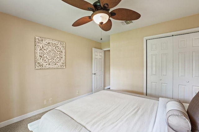 3701 Clendenin Ct, Austin, TX 78732 - bedroom with carpet floors, baseboards, a closet, and ceiling fan