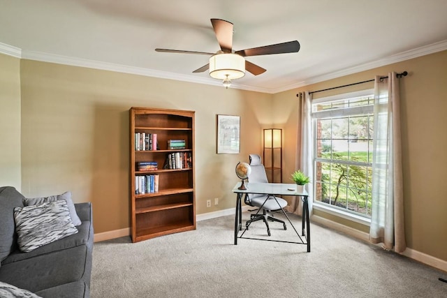 3701 Clendenin Ct, Austin, TX 78732 - office space featuring ornamental molding, carpet flooring, a ceiling fan, and baseboards