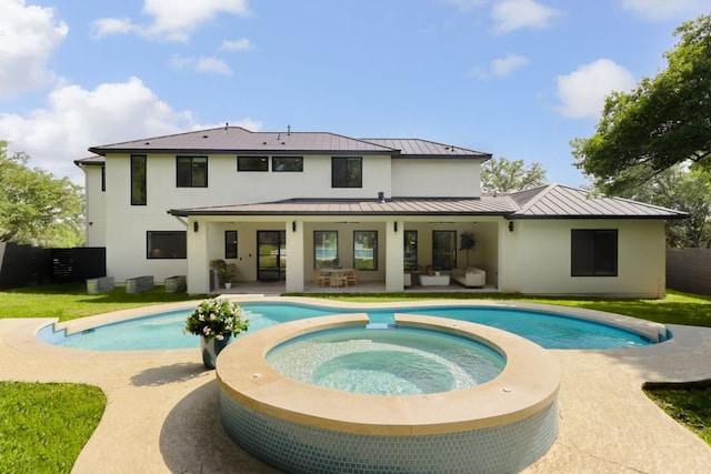 1800 Bay Hill Dr, Austin, TX 78746 - view of pool with a patio area, a pool with connected hot tub, fence, and outdoor lounge area