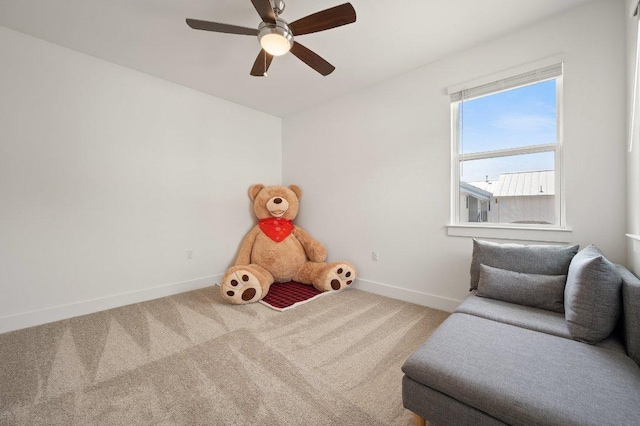 3109 Sorin St, Austin, TX 78723 - living area featuring a ceiling fan, carpet flooring, and baseboards
