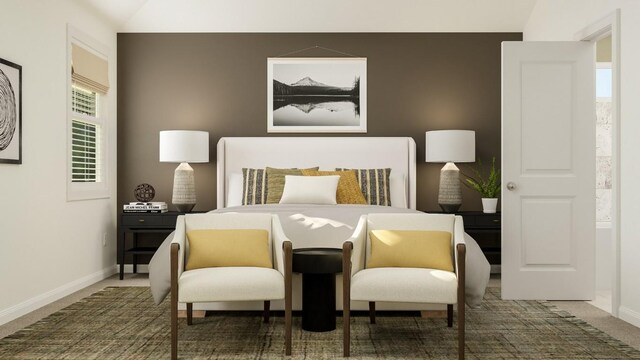 carpeted bedroom with baseboards
