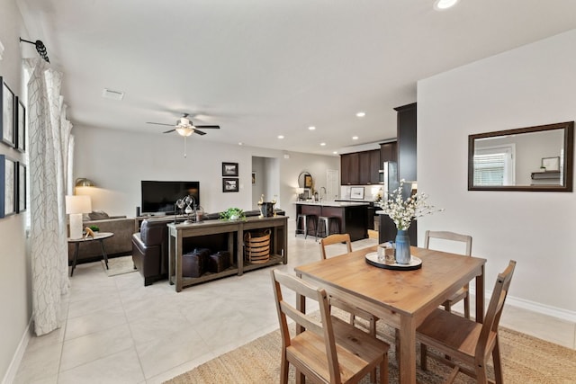 537 Appalachian Trl, Leander, TX 78641 - dining space featuring a ceiling fan, recessed lighting, baseboards, and light tile patterned floors