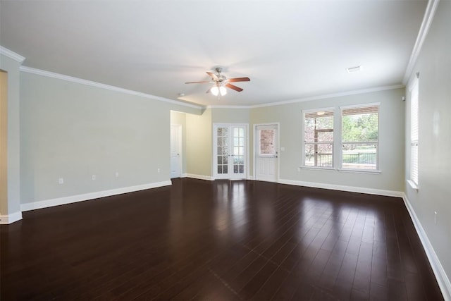 111 Bear Creek Ln, Georgetown, TX 78633 - spare room with a ceiling fan, baseboards, dark wood finished floors, and ornamental molding
