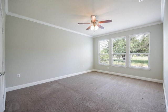 111 Bear Creek Ln, Georgetown, TX 78633 - unfurnished room with baseboards, ceiling fan, ornamental molding, and carpet
