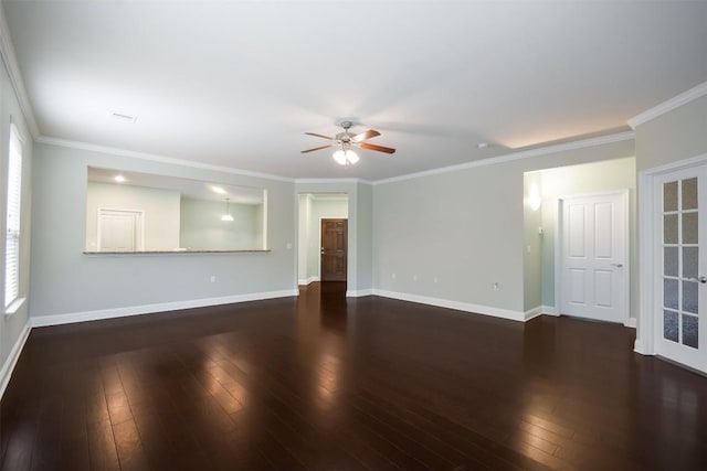 111 Bear Creek Ln, Georgetown, TX 78633 - spare room with a ceiling fan, baseboards, hardwood / wood-style flooring, and crown molding
