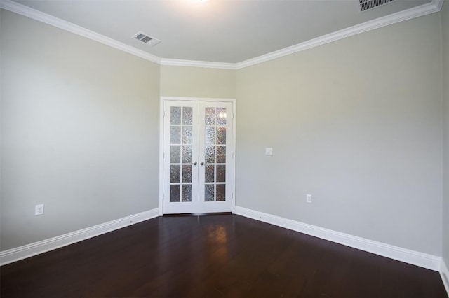 111 Bear Creek Ln, Georgetown, TX 78633 - empty room featuring dark wood-style floors, baseboards, french doors, and ornamental molding