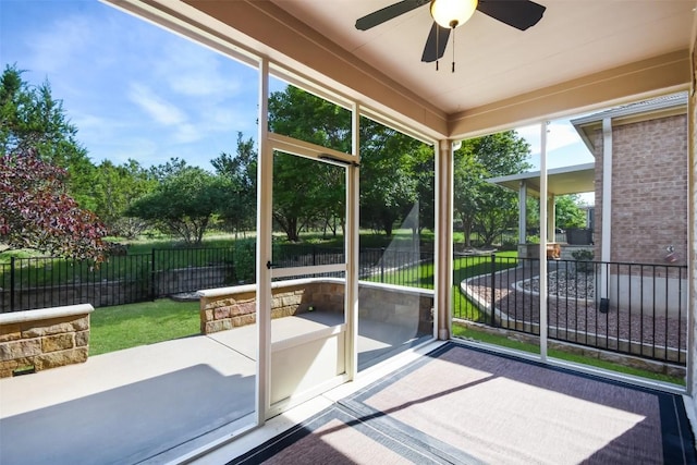 111 Bear Creek Ln, Georgetown, TX 78633 - unfurnished sunroom featuring a ceiling fan