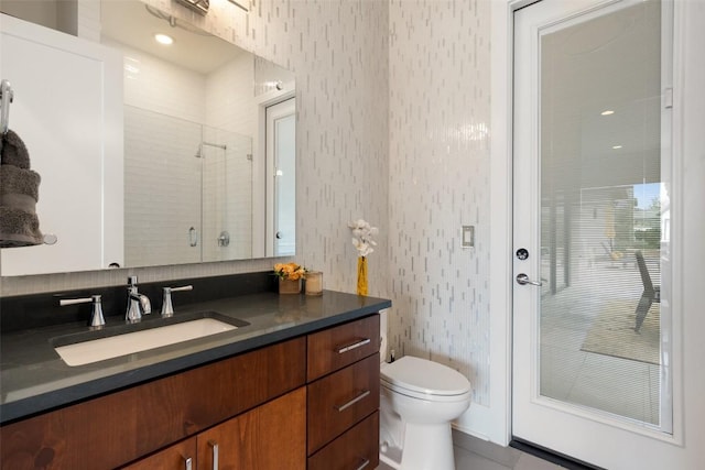 908 Cypress Grove Dr, Austin, TX 78732 - full bath featuring vanity, tiled shower, and tile patterned floors