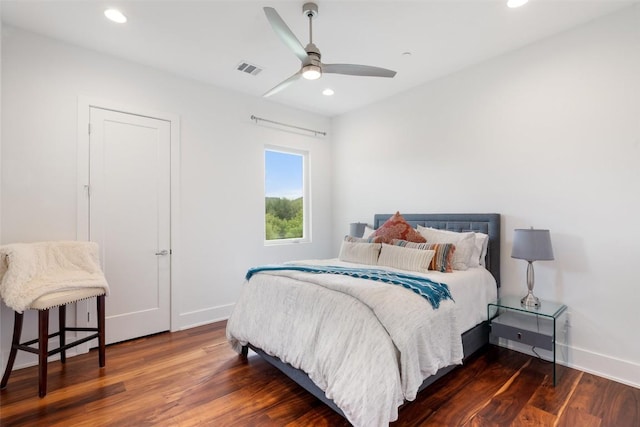 908 Cypress Grove Dr, Austin, TX 78732 - bedroom featuring wood finished floors, recessed lighting, and a ceiling fan