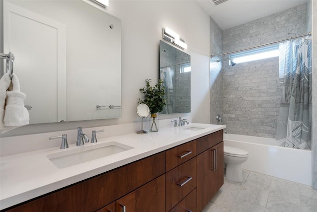 908 Cypress Grove Dr, Austin, TX 78732 - full bath featuring shower / bath combo with shower curtain and double vanity