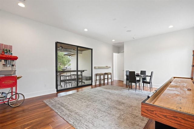 908 Cypress Grove Dr, Austin, TX 78732 - rec room featuring wood finished floors, recessed lighting, and an office area