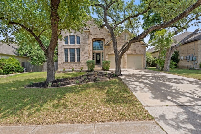 9013 Lantana Way, Austin, TX 78749 - traditional-style home with a front lawn, concrete driveway, and brick siding