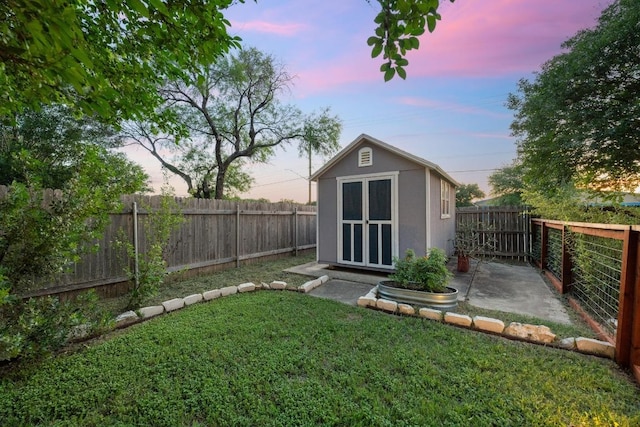 7516 Marble Crest Dr, Austin, TX 78747 - outdoor structure at dusk with an outdoor structure and a storage unit