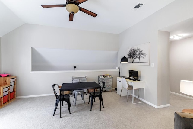 2113 Spring Hollow Path, Round Rock, TX 78681 - carpeted office space with ceiling fan, vaulted ceiling, and baseboards