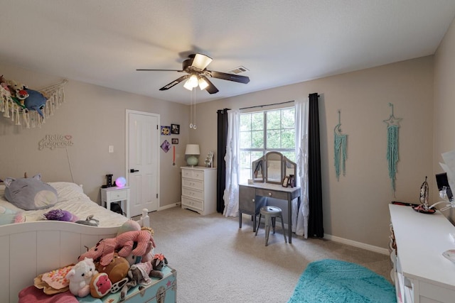 2113 Spring Hollow Path, Round Rock, TX 78681 - bedroom featuring light colored carpet, baseboards, and a ceiling fan