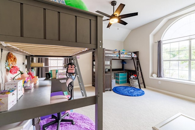2113 Spring Hollow Path, Round Rock, TX 78681 - carpeted bedroom featuring multiple windows, baseboards, a desk, and lofted ceiling