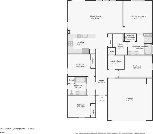 212 Mauldin St, Georgetown, TX 78628 - room layout