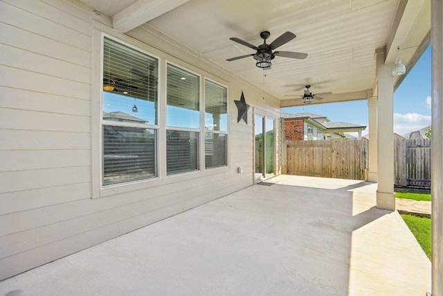212 Mauldin St, Georgetown, TX 78628 - view of patio with a ceiling fan and fence