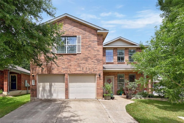 5228 Bantom Woods Bnd, Austin, TX 78724 - view of front facade featuring an attached garage, concrete driveway, brick siding, and a front lawn