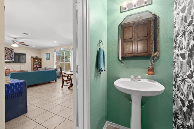 5228 Bantom Woods Bnd, Austin, TX 78724 - bathroom featuring tile patterned floors, ceiling fan, and recessed lighting