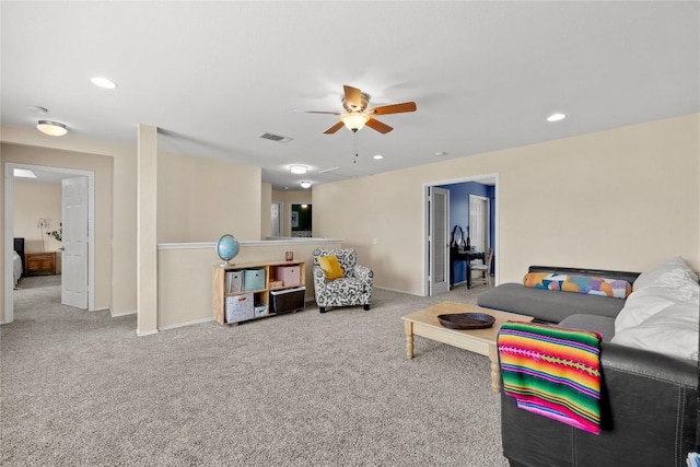 5228 Bantom Woods Bnd, Austin, TX 78724 - carpeted living room featuring ceiling fan, recessed lighting, and baseboards